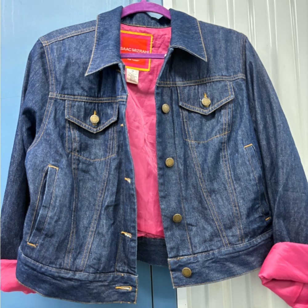 Isaac Mizrahi Denim Jacket with Pink Interior